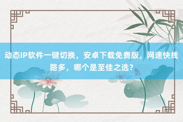动态IP软件一键切换，安卓下载免费版，网速快线路多，哪个是至佳之选？