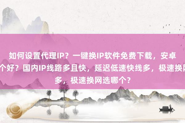 如何设置代理IP？一键换IP软件免费下载，安卓电脑版哪个好？国内IP线路多且快，延迟低速快线多，极速换网选哪个？